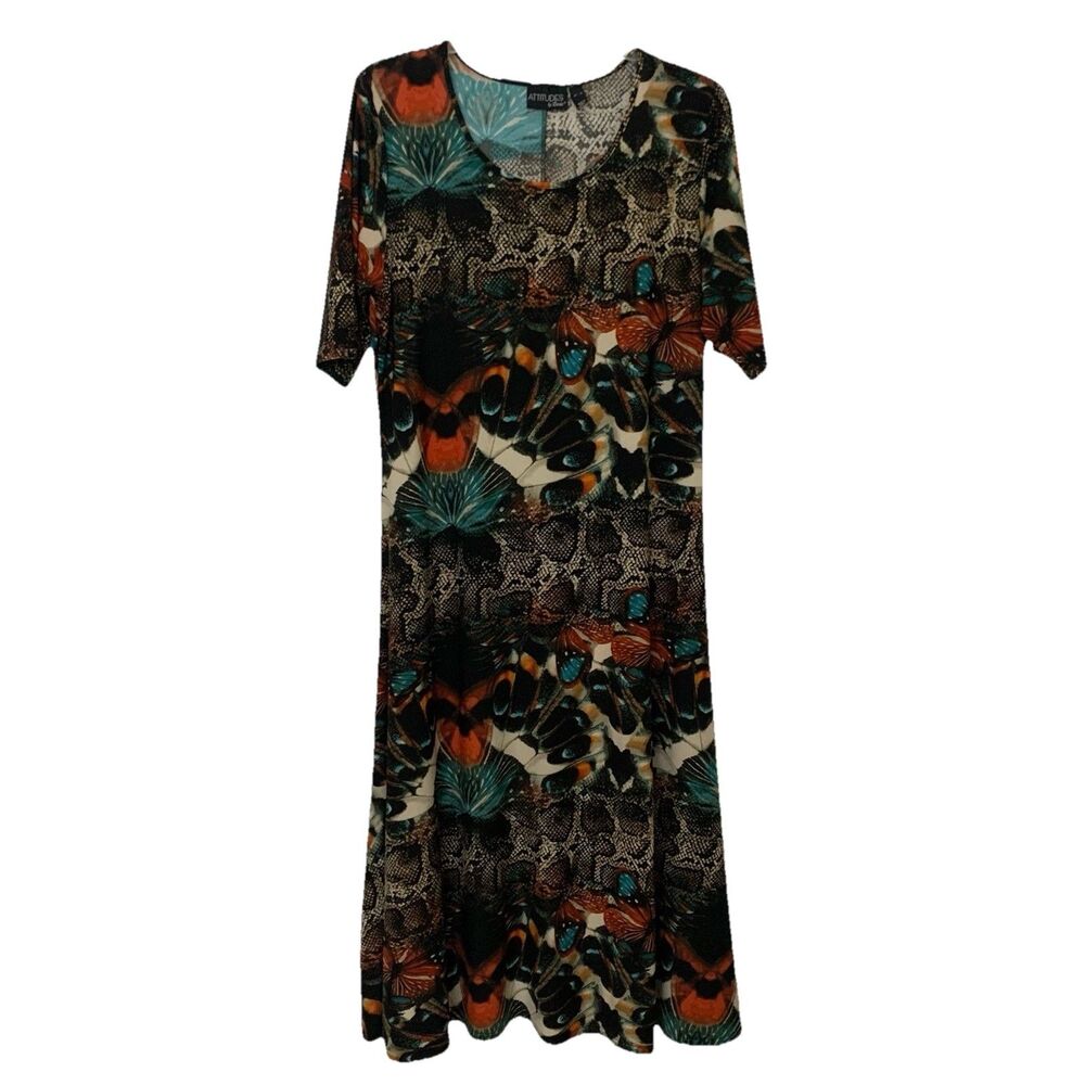 Attitudes by Renee Como Jersey Maxi Dress XL Butterfly Snake Print Stretch Long